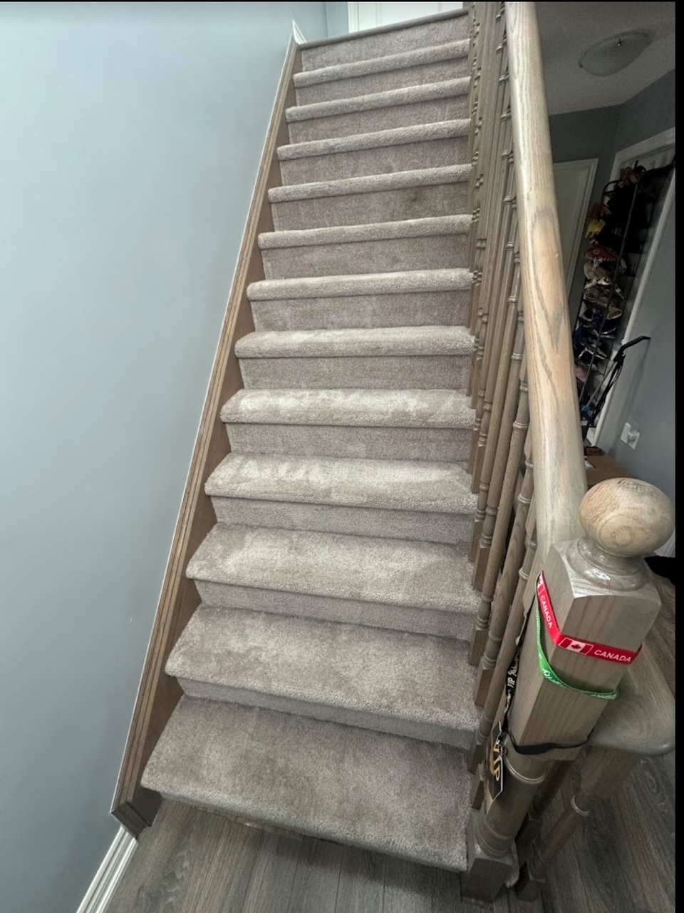 High-traffic staircase carpet cleaned in a Bridlewood home